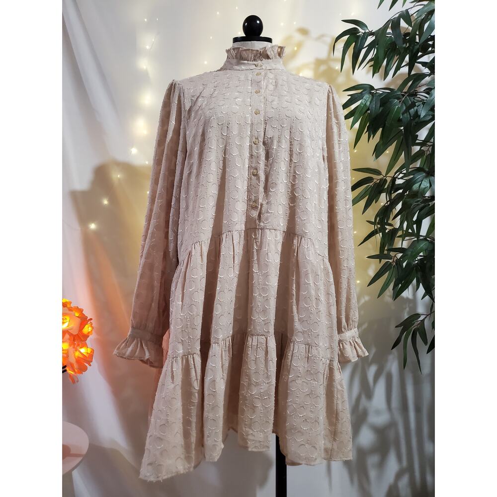 H&M NWT Tiered Ruffle Cream Victorian Cottage Prairie Midi Dress Womens Size 14 - Picture 2 of 11